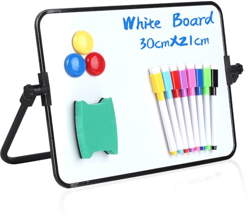 Dry Erase Whiteboards, A4 Size Small Double Sided White Boards, with Dry Erase Pens, Eraser, Magnets for School Home Office Classroom Students Drawing Writing - 30x21 cm+Bracket
