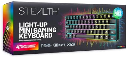 STEALTH Light Up Ultra Compact Mini Gaming Keyboard - Black, with Weighted Base and Multicolour Lighting Effects