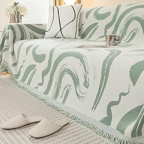 KnSam Home Überwurfdecke, Unregelmäßiges Muster Sofahusse Ohne Armlehne mit Quaste, Wohnzimmer Sessel Haustiere Sofabezug Katze Chenille für Wohnzimmer Protector (180x300CM, Grün)