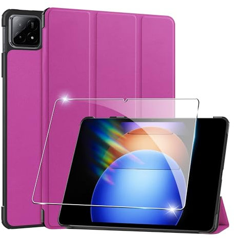 Heioloo Custodia per Xiaomi Pad 6s Pro Cover in Pelle PU 12.4 Pollici 2024 Tablet Protezione Cover Supporto Ultra Sottile [Auto Svegliati/Sonno], + [1 Pezzi] Pellicola Vetro Temperato - Viola