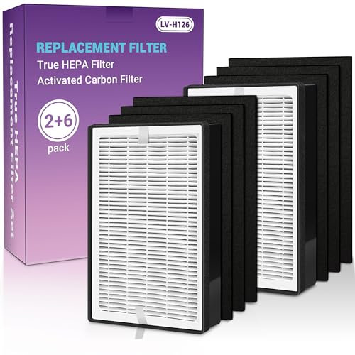 Aneedmore LV-H126 - Filtro de repuesto para purificador de aire LEVOIT LV-H126. 2 filtros HEPA (H13) verdaderos + 6 filtros de carbón activado. LV-H126-RF