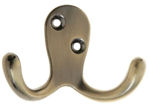 Aretro Hooks Hangers, Double Vertical Heavy Duty, Antique Brass, Robe Hook, Coat Hook, Back of Door, Wall Hanger (Double Vertical Heavy Duty, Antique Brass)