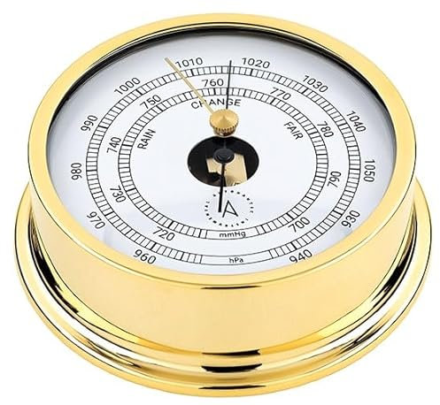 Autonautic - Barometers - B120D - Brass Marine Barometer with Gold Finish for Recreation Boats, Small Commercial Boats, Caravans or Mobil-Homes
