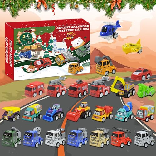 Shinybox Adventskalender 2024 Auto, 24 Stück Willkürlich Auto Weihnachtskalender Junge Mädchen, Auto Set Rennauto, Spielzeug Adventskalender Auto Traktor Fahrzeuge, Weihnachts Neuheits Spielzeug
