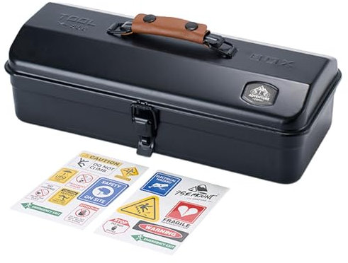 Metal Tool Box Lightweight Sturdy Storage Box Hip Roof Style Portable Steel Tool Box Portable Handheld Metal Storage Box Metal Tool Storage Box Outdoor Camping Tool Box With Stickers