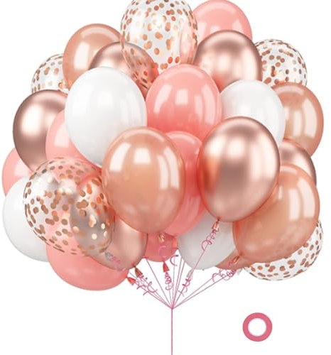 Dusty Pink Boho Blush Balloon Set, Pack of 50 Pcs, 12 Inches, Metallic Rose Gold & Retro Pink, Nude Cream White & Confetti Balloons for Birthday, Wedding, Graduation, Bridal