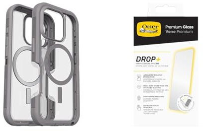 OtterBox Bundle Defender Series XT MagSafe Case for iPhone 16 Pro, Shockproof, Drop proof, Ultra-Rugged, Protective Case, Clear/Grey & Premium Glass Screen Protector