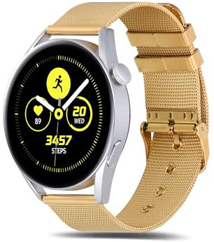 FiiMoo Ersatzarmband Kompatibel mit Garmin Venu Sq 2/Garmin Venu 2 Plus/Vivoactive 5/Forerunner 245 Ersatz Armbänder, 20mm Glattes Edelstahl Metall Armband für Forerunner 165, [Verstellbare]-Gold
