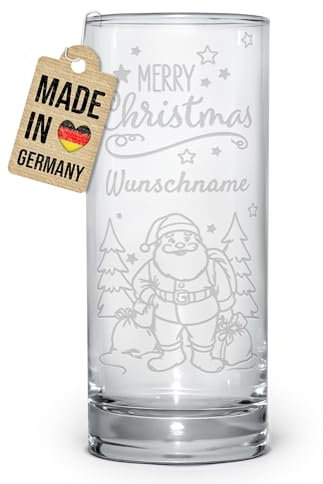 PR Print Royal Trinkglas mit Gravur - Merry Christmas Weihnachtsmann - mit Namen personalisiert, Geschenk für Freunde und Familie, Trinkglas graviert, Wichtelgeschenk | Lasergravur, 400 ml