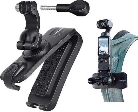 TEHAOUU Gimbal Rucksackhalterung für Insta360/DJI/GoPro, Clip-Halterung, rutschfeste Action-Kamera-Schulter- und Hut-Schnellspannklemme, anwendbar für gepolsterten Rucksack, Tasche, Werkzeuggürtel