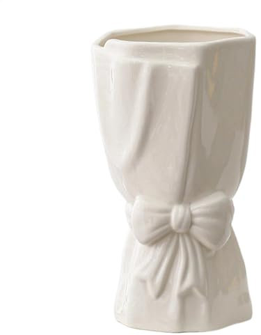 Keramikvase mit Schleife, dekorative Vase mit Schleife für zu Hause, Keramikvase mit einzigartigem Blumenstrauß, eleganter Blumenständer aus Keramik, dekorative Vase mit