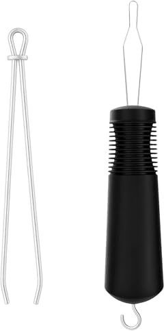 Aiuto per infilare i bottoni, Aiuto con Gancio a Bottone, colore nero, Gancio per bottoni e cerniera, con 1 infila la cinghia elastica, per vestiti, camicie, giacche, zaini