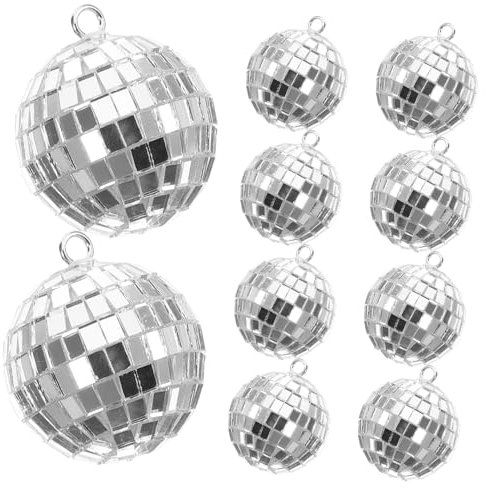 Happyyami Reflective Mirror Disco Ball Hanging Decorations 10pcs for Outdoor Courtyard and Adult Dance Parties