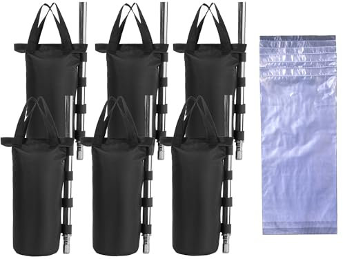 Baldachin-Gewichtssäck-Set mit Wasserspeicherbeuteln für Pavillon, Zelt, Festzelt, Carport, 6er-Pack Sandsäcke und 6er-Pack Wassersäcke, Schwarz (Schwarz, R-6PCS)