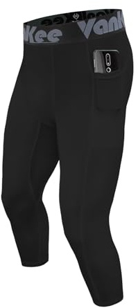 Vankee Herren Kompressionshose 3/4 Pocket Sport Laufhose Atmungsaktives Netzgewebe Elastizität Fitness Tights Leicht Schnell Trocknende Sweat Legging Geeignet für Basketball Fußball Yoga Gym Radfahren