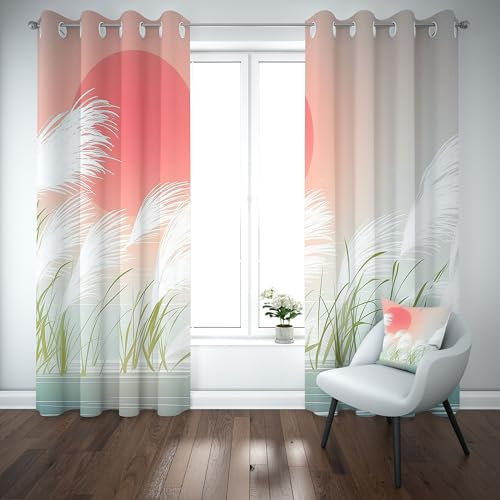 Kioldoq Sonne Botanisch Blackout Curtain, Vorhang Mit Ösen 2er Set, Wasserpest Modern Thermo Vorhänge Gegen Hitze Natur Landschaft Verdunkelungsvorhänge 225x140cm, Gardine Schlafzimmer Kinderzimmer