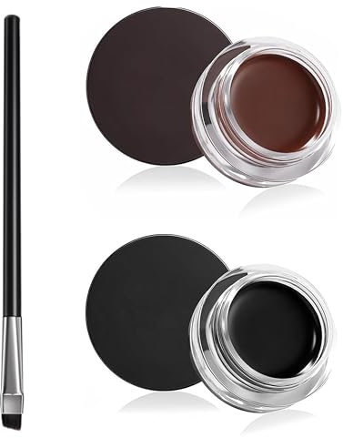 ZWWOGE 2PCS Gel Eyeliner, eyeliner braun + eyeliner schwarz,Wasserfest Langanhaltende Creme Eye Liner Gel, Hochintensive Pigmente, Wischfestes Eyeliner Makeup,mit Eyeliner-Pinseln