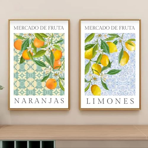 TROYSINC 2er Zitronen Bilder Set Aesthetic Zitronen Poster Vintage Zitrone Bild Wandbild Italien Griechenland Wanddeko Wohnzimmer, ohne Rahmen (30x40cm,C)