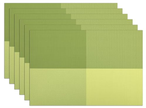 comfoyar Tischsets Grün Gittermuster Rechteckig 6er Set, Rutschfeste Vinyl Platzsets Waschbare, wasserdichte Platzdeckchen für Innenbereich, Küche, Esszimmer Partytisch Dekoration (30x45cm)