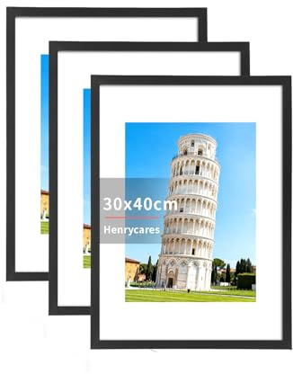 Henrycares 3er Set Bilderrahmen 30x40, Schwarz Rahmen für 30x40 cm, Picture Frame Fotorahmen für Fotos, Bilder, Poster