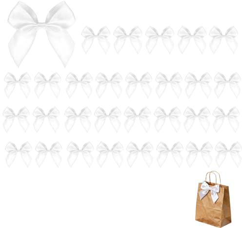 30 Pcs White Bows,Mini Bows,Christmas Tree Satin White Bow Decoration Kit Classical Small Twist Tie Bow Gifts Accessories Suitable for Clothing,Gift Wrapping,Crafts,Christmas,Wedding,Birthday Party ﻿