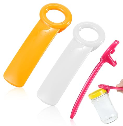 3PCS Jar Key Lid Opener, 5.51-Inch Jar Key for Seniors & Arthritis, Plastic Can Opener, Church Key Design for Sealed Lids (Rose Red, White and Orange)
