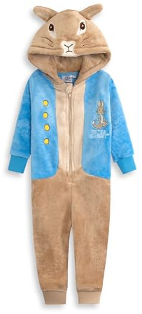Peter Rabbit Kids Blue Plush Fleece Onesie | Hooded Zip-Up Jumpsuit with Character Illustration & Long Sleeves | Cartoon Loungewear for Children & Toddlers Merch