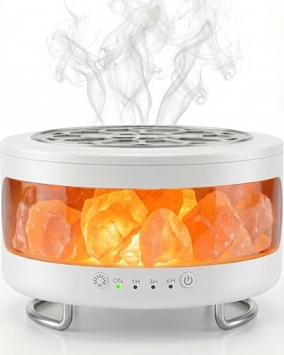 BZGG 4-in-1 Ultrasonic Essential Oil Diffuser & Himalayan Salt Lamp, Humidifier & 7-Color Night Light,Timer,Ultra-Quiet Operation and Auto Shut-Off for Bedroom,Office,Yoga Studio Relaxation, White