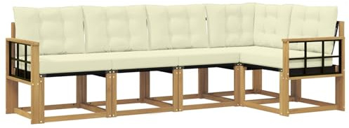 vidaXL Outdoor-Sofagarnitur mit Kissen 5 pcs Weiß und Creme, Moderne Garten-Sofaset, wetterfestes Möbel, Bequeme Liege, stilvolles Outdoor-Sitzen für Entspannung