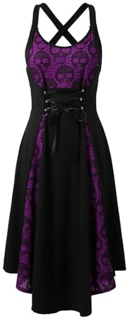 Gotisk punkkorsett med spetskant, cosplay-kostym, medeltida gotisk Lolita-klänning för kvinnor (lila, XXXL)