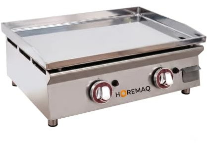 Horemaq Plancha Gas Butano Profesional 60 cm, Placa Extraíble en Acero Laminado 6 mm, 2 Quemadores, 5,50 kW, Cuerpo de Acero Inoxidable, Sobremesa Hostelería, Fabricada en España