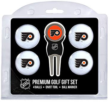 Team Golf NHL Philadelphia Flyers 4 Golf Ball and Divot Tool Set Regulation Size Golf Balls (4 Count) & Divot Tool with Removable Double-Sided Magnetic Marker