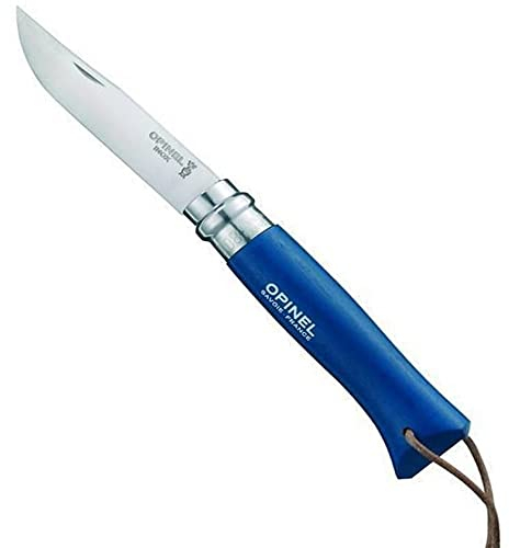 OPINEL - N°08 Baroudeur et Étui - Couteau Pliant de Poche OPINEL Bois - Couteau de Poche Lame en Acier Inoxydable - Lame Inox 8,5 cm et Manche en Bois - Bleu
