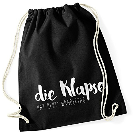 Autiga Turnbeutel mit Spruch lustig die Klapse hat heut Wandertag Baumwolle Beutel Tasche Gymbag Schwarz