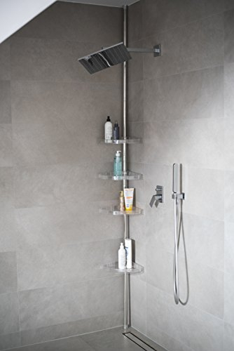 Étagère salle de bain étagère télescopique 4 tablettes Argenté brillant 70–290 cm de long Étagère d'angle Étagère de douche étagère de douche