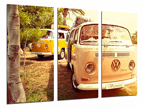 Cuadros Cámara - Wandbild - Volkswagen Vintage Hippie Van, 97 x 62 cm, Holzdruck - XXL Format - Kunstdruck