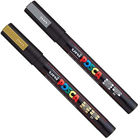 Posca PC-3M Farbe Kunst Marker Stifte - Stoff Glas Metall Stift - Set von Gold + Silber (1 von jedem)
