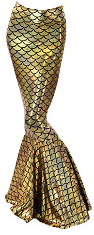 Damen Rock Maxirock Pailletten Meerjungfrau Schwanz Kostüm Karneval Fasching Party Kleid Gold M