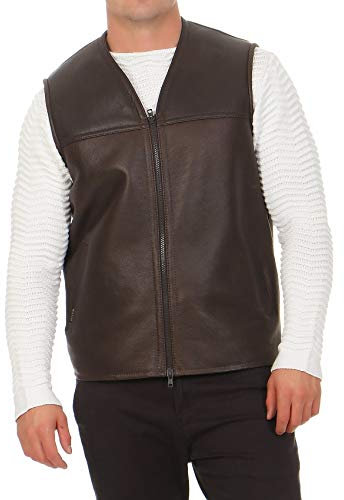 Hollert Herren Lammfellweste FIRMINIUS ohne Kragen Espresso Weste Lederweste Fellweste 100% Merino Schaffell Größe L