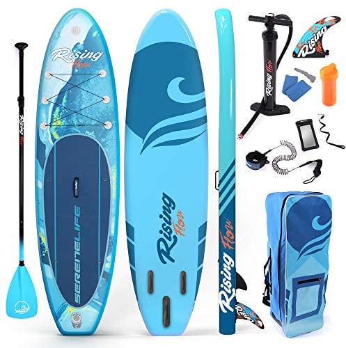 SereneLife Stand Up Paddling Board Set – SUP Board Aufblasbar mit Paddel, Pumpe, Leine, Finne, Rucksack & Mehr – SUB Paddleboard für Kinder & Erwachsene – für Wassersport in Seen, Flüsse & Meer