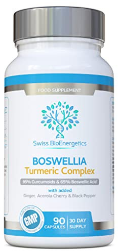 Boswellia & Turmeric Complex – 90 Capsules – Super High Strength Curcumin containing Minimum 95% Curcumoids & 65% Boswellic Acid - UK Made