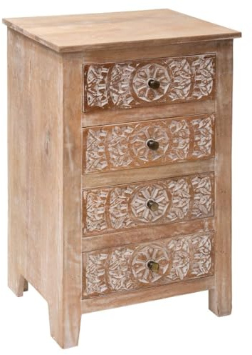 Atmosphera - Shirel Kommode mit 4 Schubladen - Geschnitztes Mangoholz - B 50 x T 40 x H 80 cm - Für Schlafzimmer, Wohnzimmer, Flur