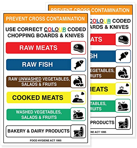 Pack of 2 Colour Coded Chopping Board and Knife Sign Self Adhesive Waterproof Vinyl Chopping Board Colour Sticker 200mmx300mm V1183