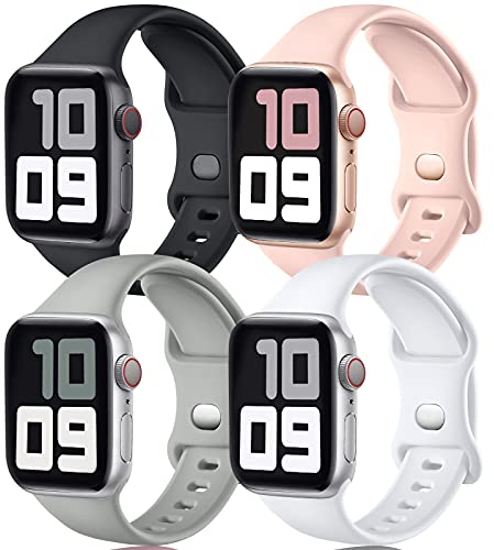 JUVEL 4 Pezzi Cinturino Compatibile con Apple Watch Cinturino 40mm 38mm, Cinturini di Ricambio in Silicone Compatibili con iWatch Series 6/5/4/3/2/1/SE, 40mm/38mm S/M, Nero/Bianco/Grigio/Rosa Chiaro