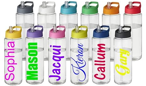 Birsppy HDmirrorR Personalised Clear Water Drink Bottle with Flip Straw - Custom - Any Name, Word, Business, Sports, School, Promotional Merchandise