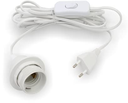 Lampen- Netzkabel PVC mit Schalter und E27 Fassung & Schraubring | Weiss | 3500-5000mm (5000mm)