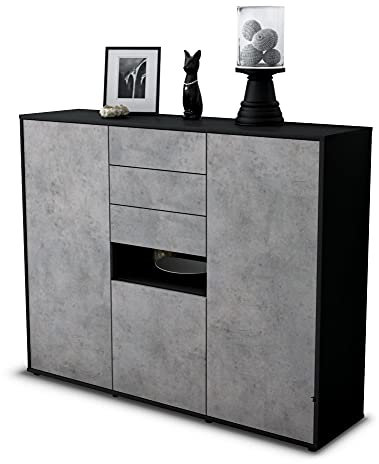 Stil.Zeit Highboard Kommode Paulina, Korpus anthrazit matt, Front Industrie-Design Beton (136x108x35cm), Push-to-Open Technik & Leichtlaufschienen