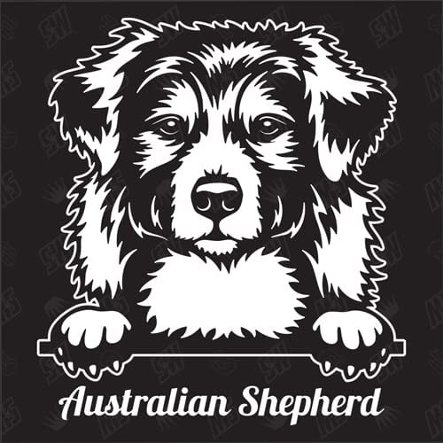 speedwerk-motorwear Australian Shepherd Version 4 - Sticker, Aufkleber, Hundeaufkleber, Autoaufkleber, Hund, Auto, Hunderassen, Mischling, Mix, Tiere, Haustier (AUCH MIT Wunschname MÖGLICH)