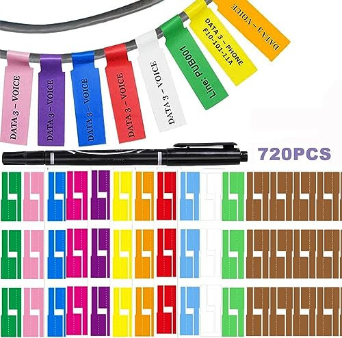 720 Pièces Autocollant Étiquette de Câble, Basicon Étiquette de Cables Auto-adhésif Autocollant Identification Câble Auto-adhésif Marquage Cable Étanche Résistant pour Marquer Identifier et Organiser