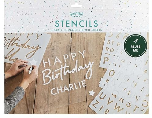 Ginger Ray Birthday Party Stencils Kit for Decorating Signs & Boards for Birthday Party Decorations